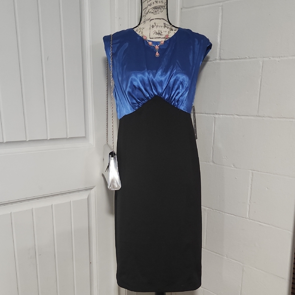 Tiana B. Blue and Black Sleeveless Sheath Dress SIZE 12 STYLE 84523 : NWT